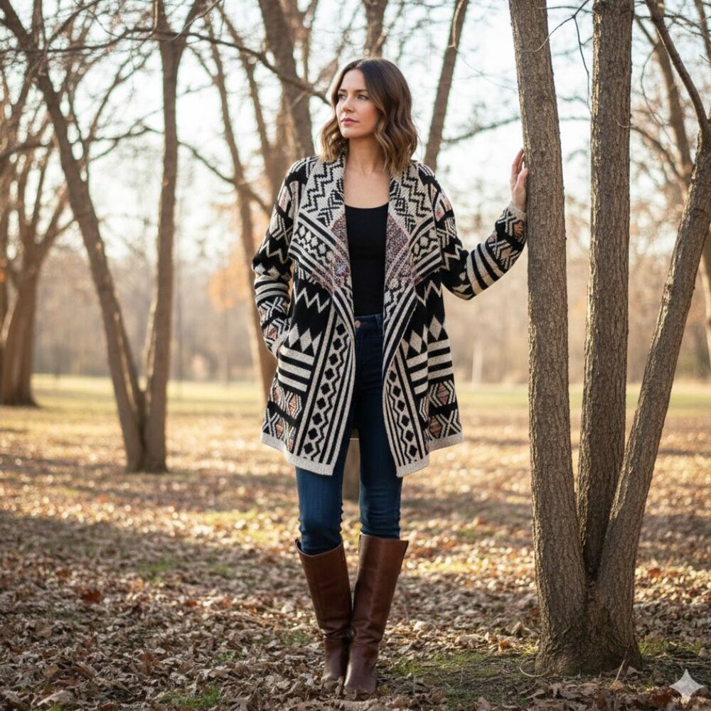 Keniston Southwest Print Sweater Cardigan Large Petite